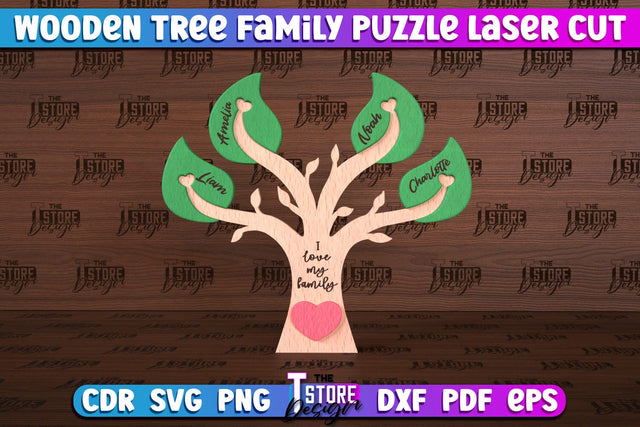 Wooden Tree Family Puzzle Laser Cut | Family Puzzle Design | CNC File SVG The T Store Design 