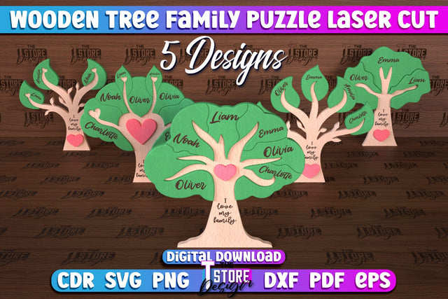Wooden Tree Family Puzzle Laser Cut | Family Puzzle Design | CNC File SVG The T Store Design 
