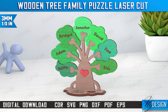 Wooden Tree Family Puzzle Laser Cut | Family Tree with Name | CNC File SVG Fly Design 