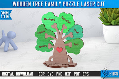 Wooden Tree Family Puzzle Laser Cut | Family Tree with Name | CNC File SVG Fly Design 