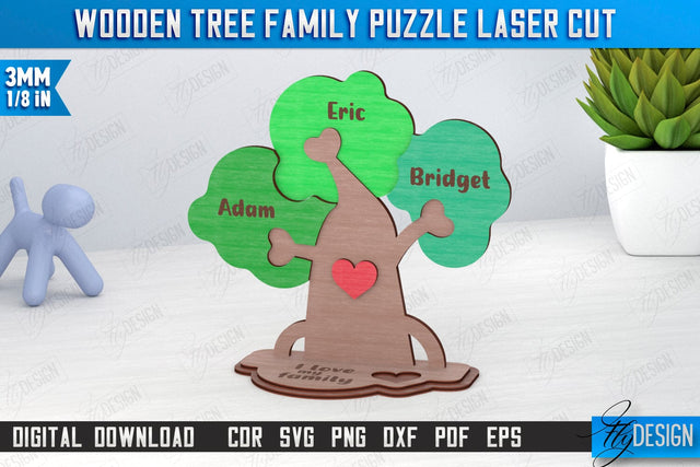 Wooden Tree Family Puzzle Laser Cut | Family Tree with Name | CNC File SVG Fly Design 
