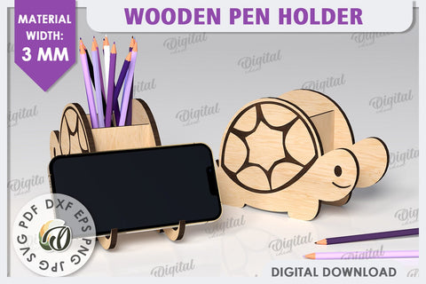 Wooden Turtle Pen Holder Laser Cut. Phone Stand SVG SVG Evgenyia Guschina 