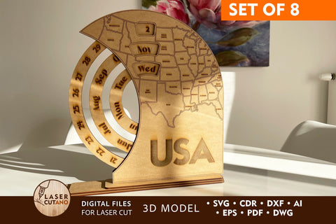 Wooden USA Map Calendar Template? Laser Cut FIles SVG LaserCutano 