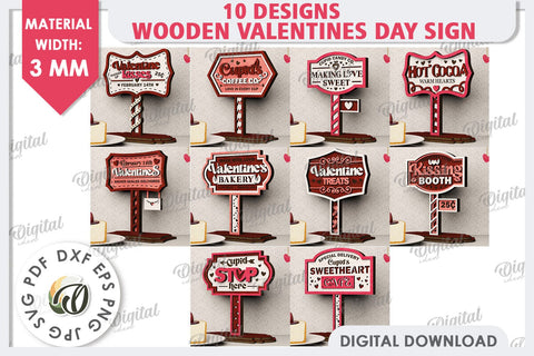 Wooden Valentines Day Signs Laser Cut Bundle. Love Signs SVG SVG Evgenyia Guschina 