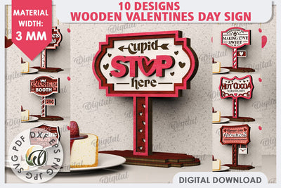 Wooden Valentines Day Signs Laser Cut Bundle. Love Signs SVG SVG Evgenyia Guschina 