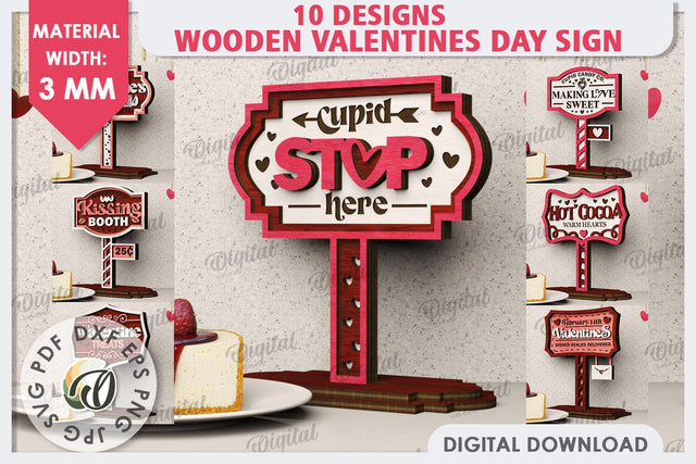 Wooden Valentines Day Signs Laser Cut Bundle. Love Signs SVG SVG Evgenyia Guschina 