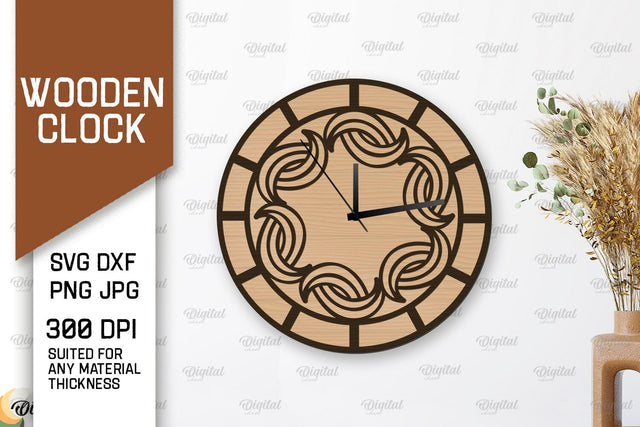 Wooden Wall Clock Laser Cut Design. Layered Home Decor SVG SVG Evgenyia Guschina 