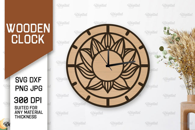 Wooden Wall Clock Laser Cut Design. Layered Home Decor SVG SVG Evgenyia Guschina 