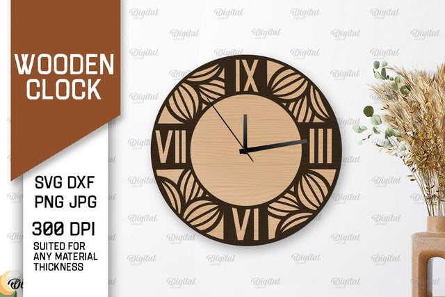 Wooden Wall Clock Laser Cut Design. Layered Home Decor SVG SVG Evgenyia Guschina 