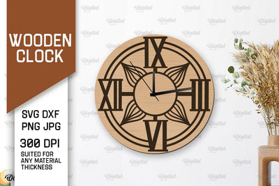 Wooden Wall Clock Laser Cut Design. Layered Home Decor SVG SVG Evgenyia Guschina 