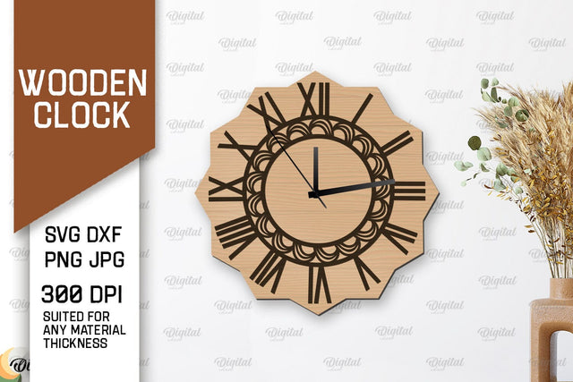 Wooden Wall Clock Laser Cut Design. Layered Home Decor SVG SVG Evgenyia Guschina 
