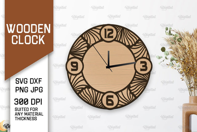 Wooden Wall Clock Laser Cut Design. Layered Home Decor SVG SVG Evgenyia Guschina 