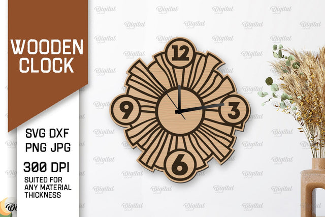 Wooden Wall Clock Laser Cut Design. Layered Home Decor SVG SVG Evgenyia Guschina 