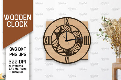 Wooden Wall Clock Laser Cut Design. Layered Home Decor SVG SVG Evgenyia Guschina 