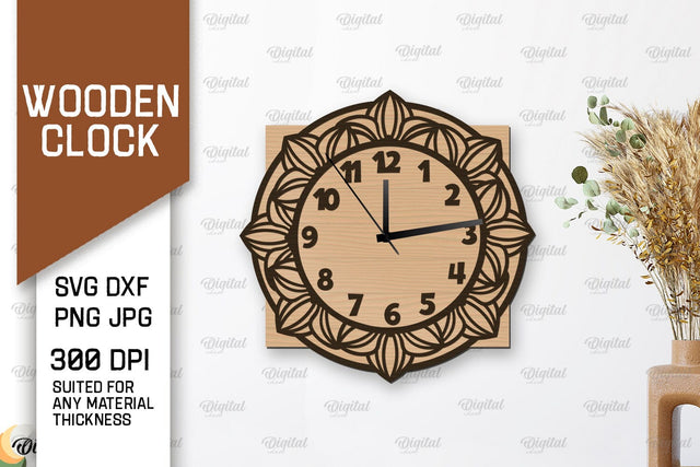 Wooden Wall Clock Laser Cut Design. Layered Home Decor SVG SVG Evgenyia Guschina 