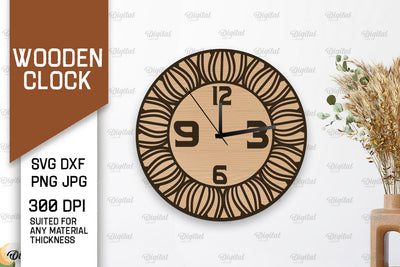 Wooden Wall Clock Laser Cut Design. Layered Home Decor SVG SVG Evgenyia Guschina 