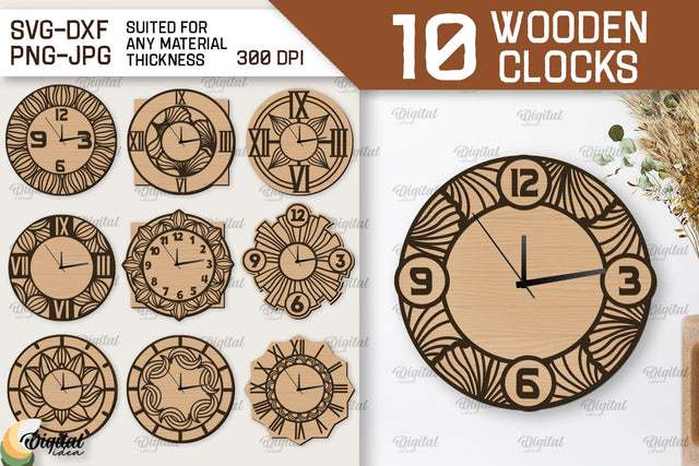 Wooden Wall Clocks Laser Cut Bundle. Home Decor SVG SVG Evgenyia Guschina 