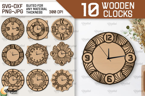 Wooden Wall Clocks Laser Cut Bundle. Home Decor SVG SVG Evgenyia Guschina 