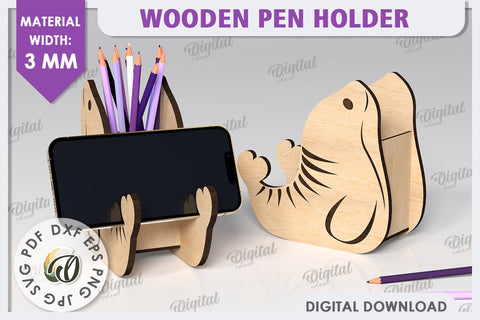 Wooden Walrus Pen Holder Laser Cut. Phone Stand SVG SVG Evgenyia Guschina 