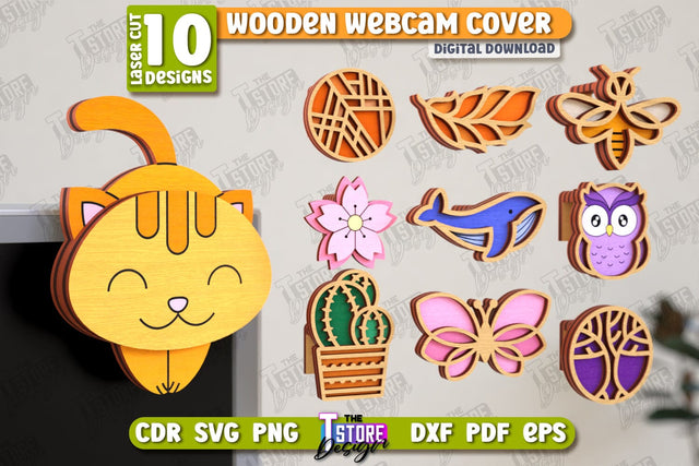 Wooden Webcam Cover Bundle | Monitor Decoration | Computer Accessory | CNC Files SVG The T Store Design 