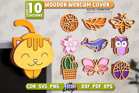 Wooden Webcam Cover Bundle | Monitor Decoration | Computer Accessory | CNC Files SVG The T Store Design 