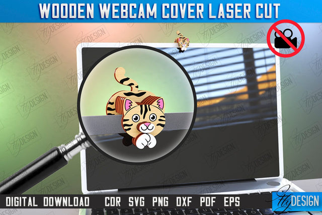 Wooden Webcam Cover Laser cut | Monitor Decoration | Computer Accessory | CNC File SVG Fly Design 