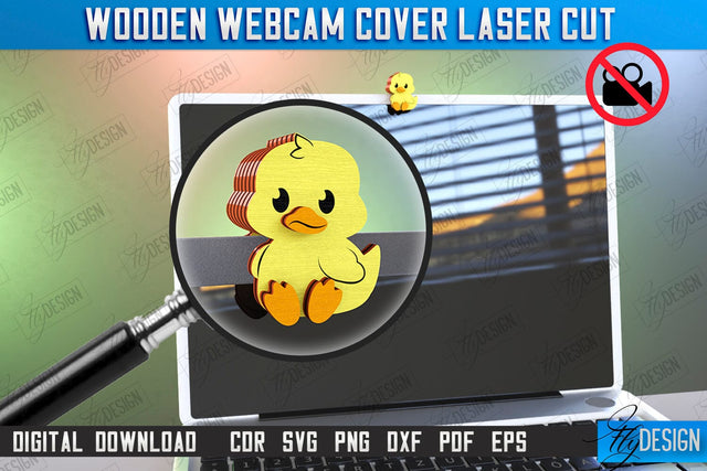 Wooden Webcam Cover Laser cut | Monitor Decoration | Computer Accessory | CNC File SVG Fly Design 