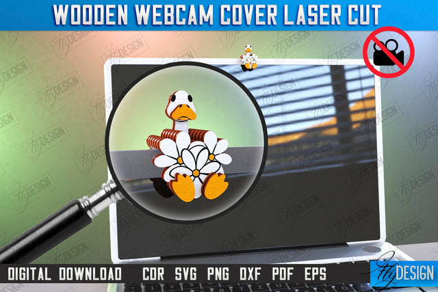 Wooden Webcam Cover Laser cut | Monitor Decoration | Computer Accessory | CNC File SVG Fly Design 