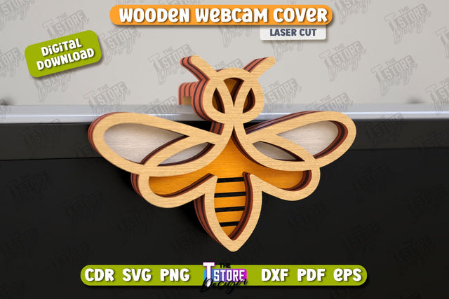 Wooden Webcam Cover | Monitor Decoration | Computer Accessory | CNC File SVG The T Store Design 