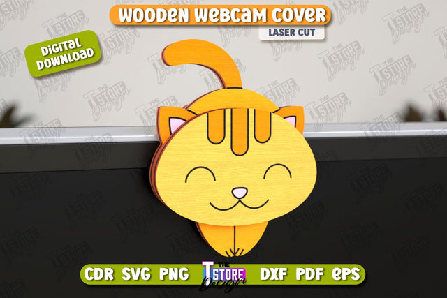 Wooden Webcam Cover | Monitor Decoration | Computer Accessory | CNC File SVG The T Store Design 