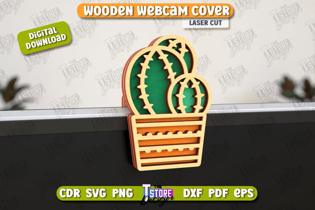 Wooden Webcam Cover | Monitor Decoration | Computer Accessory | CNC File SVG The T Store Design 