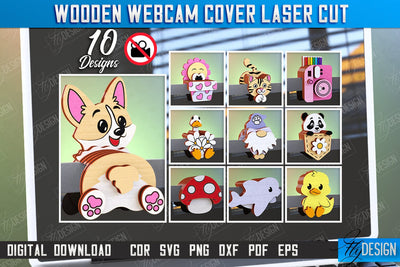 Wooden Webcam Covers Laser cut Bundle | Monitor Decoration | Computer Accessory | CNC Files SVG Fly Design 