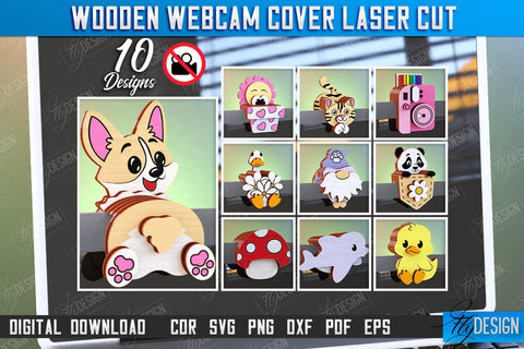 Wooden Webcam Covers Laser cut Bundle | Monitor Decoration | Computer Accessory | CNC Files SVG Fly Design 