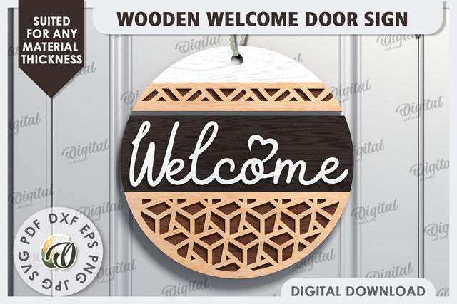 Wooden Welcome Door Sign Laser Cut. Home Decor SVG SVG Evgenyia Guschina 