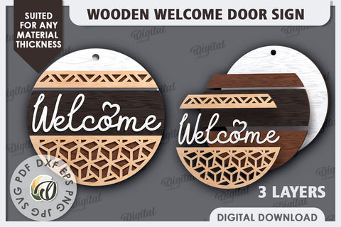 Wooden Welcome Door Sign Laser Cut. Home Decor SVG SVG Evgenyia Guschina 