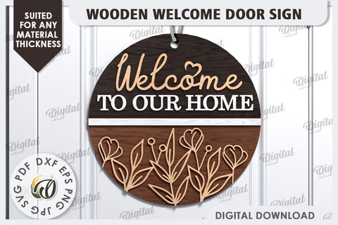 Wooden Welcome Door Sign Laser Cut. Home Decor SVG SVG Evgenyia Guschina 