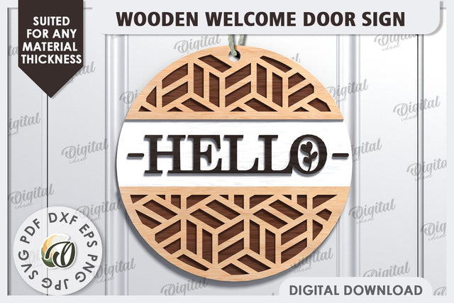 Wooden Welcome Door Sign Laser Cut. Home Decor SVG SVG Evgenyia Guschina 
