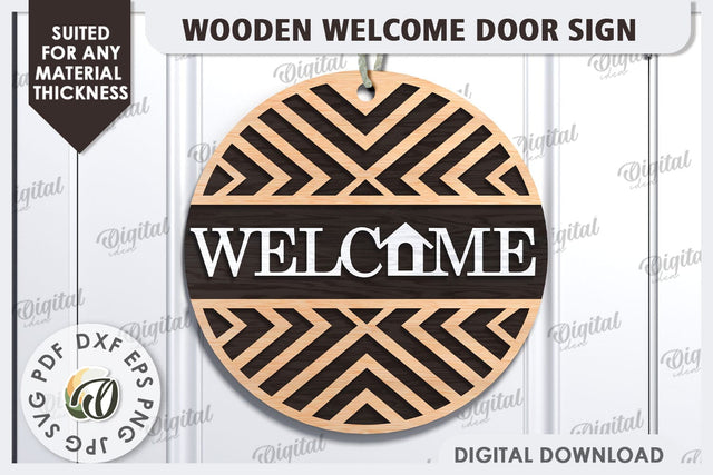 Wooden Welcome Door Sign Laser Cut. Home Decor SVG SVG Evgenyia Guschina 