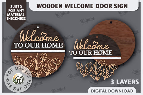 Wooden Welcome Door Sign Laser Cut. Home Decor SVG SVG Evgenyia Guschina 