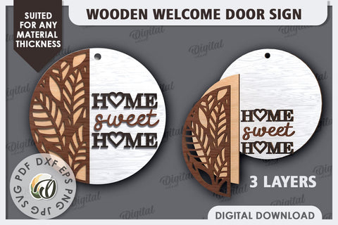 Wooden Welcome Door Sign Laser Cut. Home Decor SVG SVG Evgenyia Guschina 