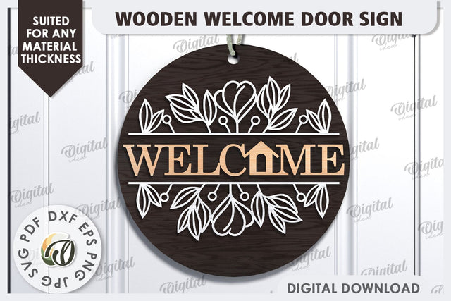 Wooden Welcome Door Sign Laser Cut. Home Decor SVG SVG Evgenyia Guschina 