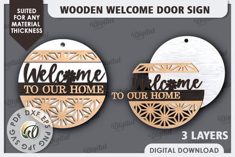 Wooden Welcome Door Sign Laser Cut. Home Decor SVG SVG Evgenyia Guschina 