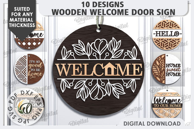 Wooden Welcome Door Signs Laser Cut Bundle. Home Decor SVG SVG Evgenyia Guschina 