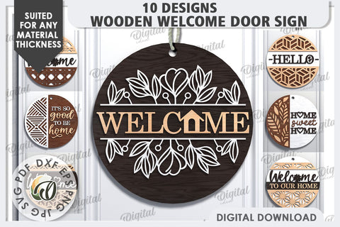 Wooden Welcome Door Signs Laser Cut Bundle. Home Decor SVG SVG Evgenyia Guschina 