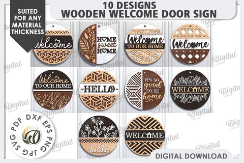 Wooden Welcome Door Signs Laser Cut Bundle. Home Decor SVG SVG Evgenyia Guschina 