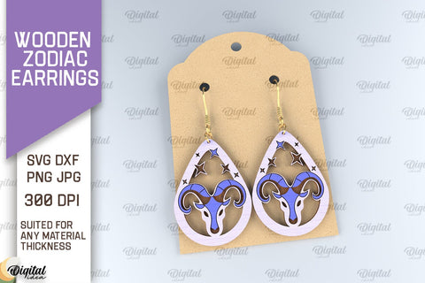 Wooden Zodiac Earrings Laser Cut Bundle. Teardrop Earrings SVG SVG Evgenyia Guschina 