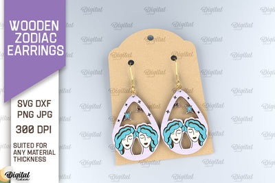 Wooden Zodiac Earrings Laser Cut. Teardrop Earrings SVG SVG Evgenyia Guschina 
