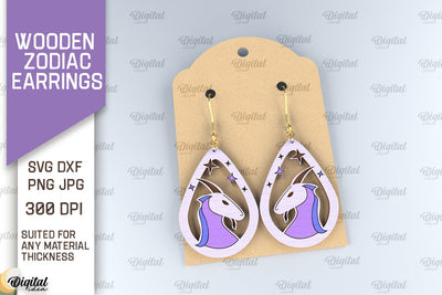 Wooden Zodiac Earrings Laser Cut. Teardrop Earrings SVG SVG Evgenyia Guschina 