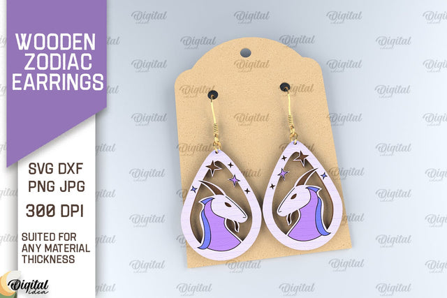 Wooden Zodiac Earrings Laser Cut. Teardrop Earrings SVG SVG Evgenyia Guschina 