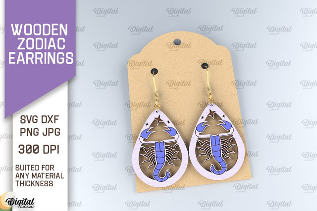 Wooden Zodiac Earrings Laser Cut. Teardrop Earrings SVG SVG Evgenyia Guschina 